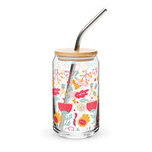 Load image into Gallery viewer, Summer Floral Glass tumbler with optional bamboo lid and straw
