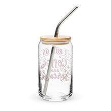 Load image into Gallery viewer, Coffee and Sarcasm Glass tumbler with optional bamboo lid and straw
