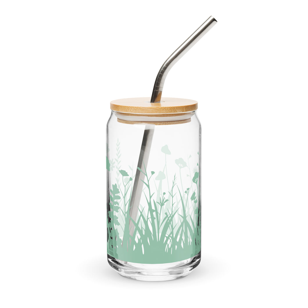 Meadow Flowers Glass tumbler with optional bamboo lid and straw