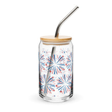 Load image into Gallery viewer, Fourth of July Fireworks Glass tumbler with optional bamboo lid and straw
