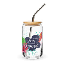 Load image into Gallery viewer, Chaos Quote Glass tumbler with optional bamboo lid and straw
