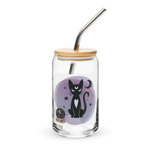 Load image into Gallery viewer, Celestial Cat Glass tumbler with optional bamboo lid and straw
