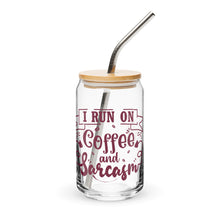 Load image into Gallery viewer, Coffee and Sarcasm Glass tumbler with optional bamboo lid and straw
