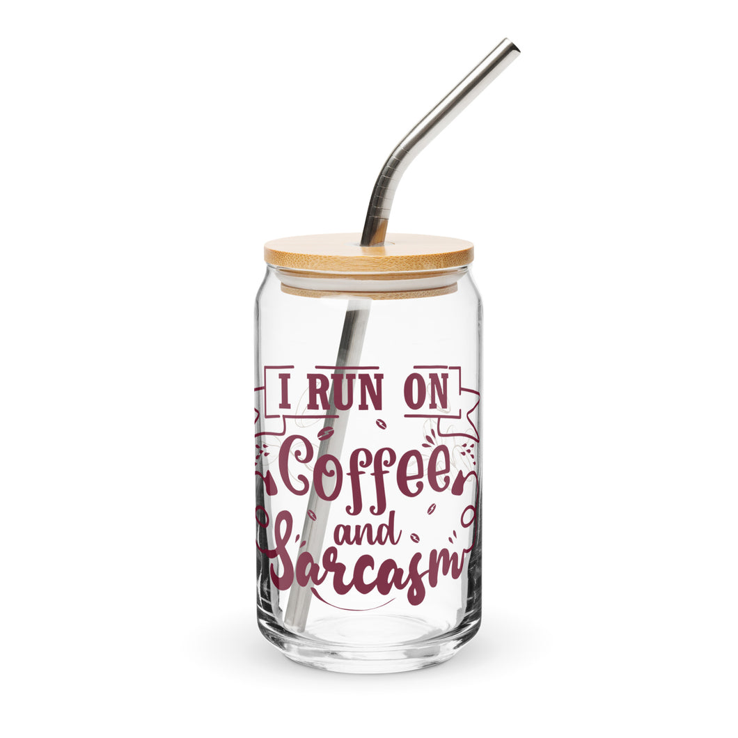 Coffee and Sarcasm Glass tumbler with optional bamboo lid and straw