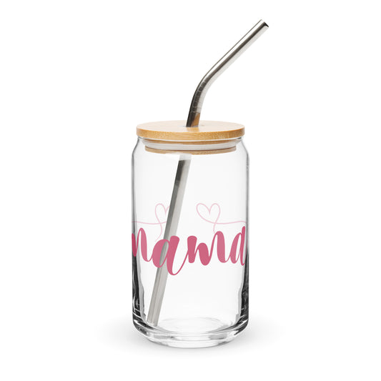 Mama Glass tumbler with optional bamboo lid and straw