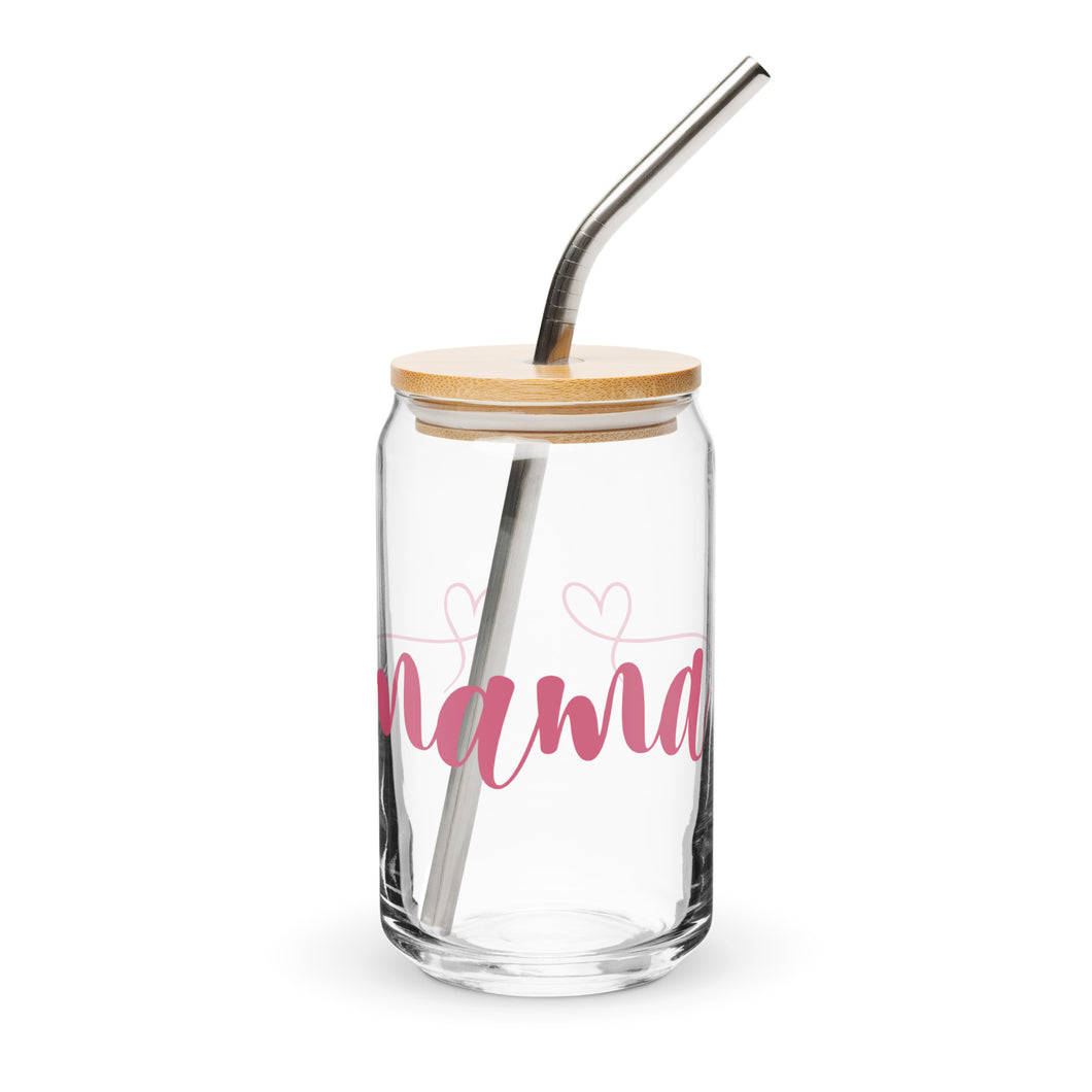 Mama Glass tumbler with optional bamboo lid and straw