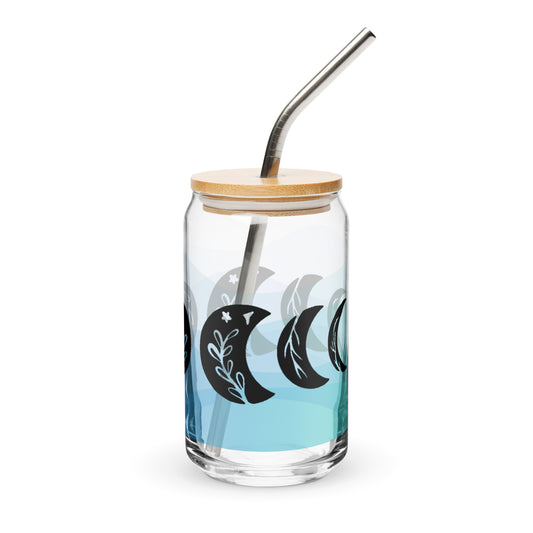 Moon Phases Glass tumbler with optional bamboo lid and straw