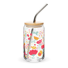 Load image into Gallery viewer, Summer Floral Glass tumbler with optional bamboo lid and straw
