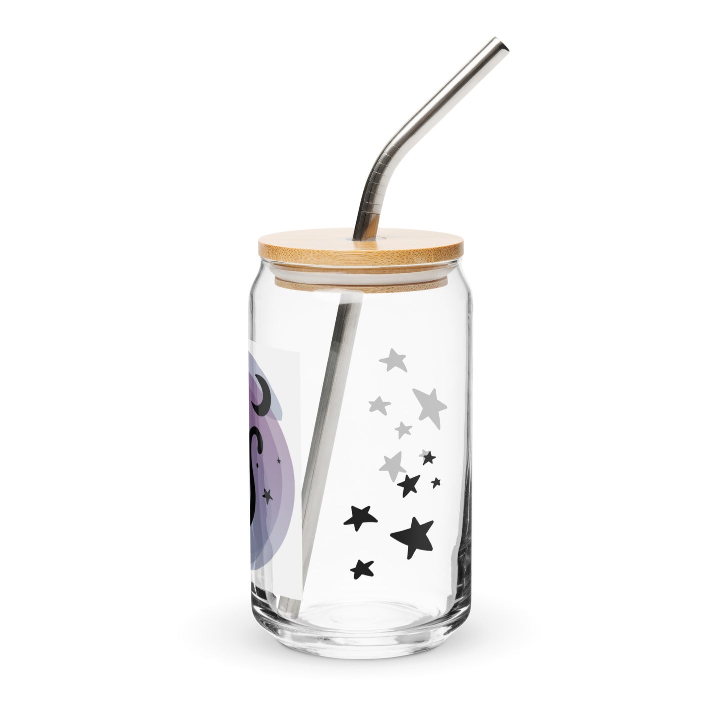 Celestial Cat Glass tumbler with optional bamboo lid and straw