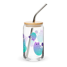 Load image into Gallery viewer, Cosmic Kitty Glass tumbler with optional bamboo lid and straw
