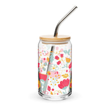 Load image into Gallery viewer, Summer Floral Glass tumbler with optional bamboo lid and straw
