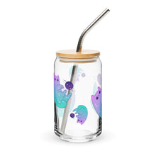 Load image into Gallery viewer, Cosmic Kitty Glass tumbler with optional bamboo lid and straw
