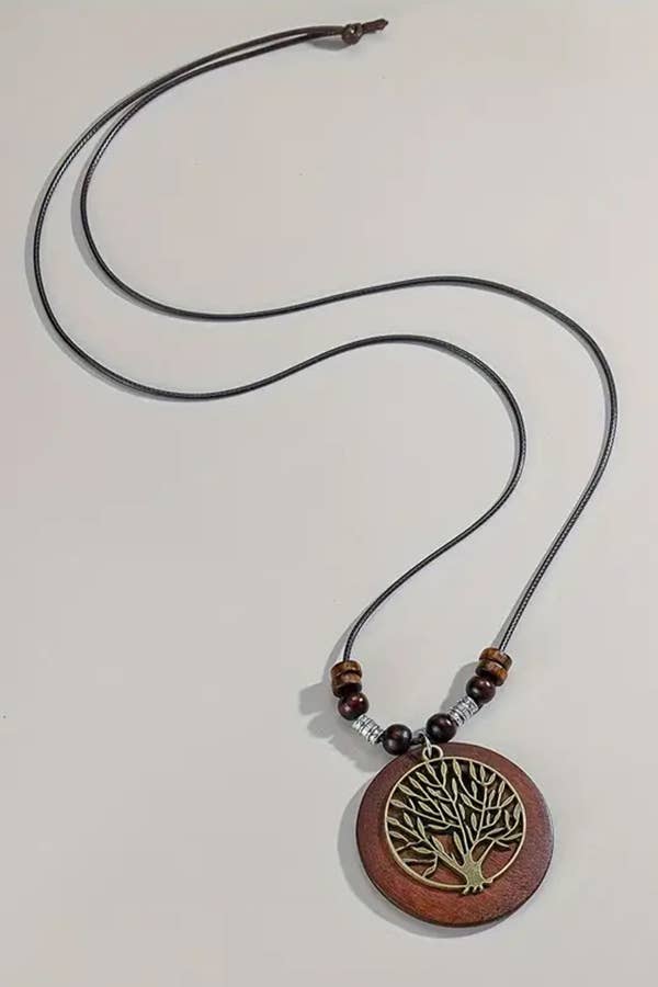 ( V443 )  TREE OF LIFE PENDANT LONG CORD CHAIN NECKLACE - Stardust & Moonstone