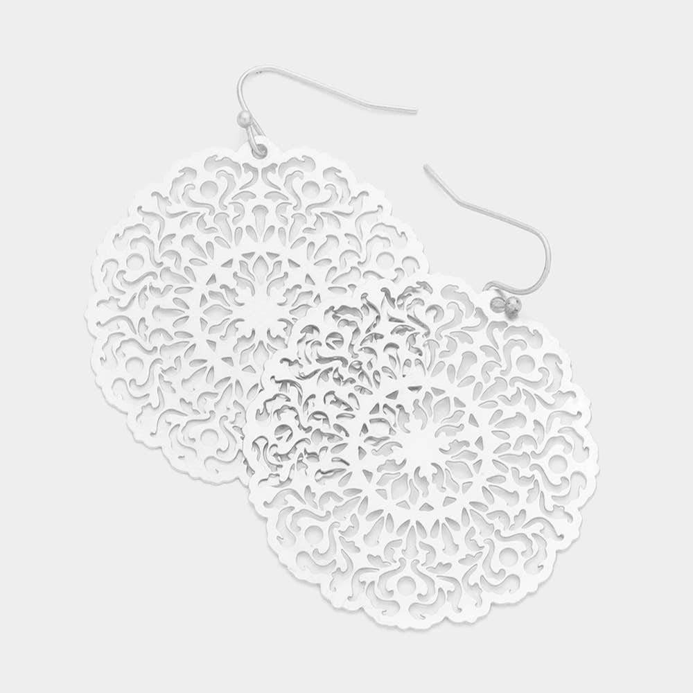 Lightweight Silver Filigree Circular disc Earrings