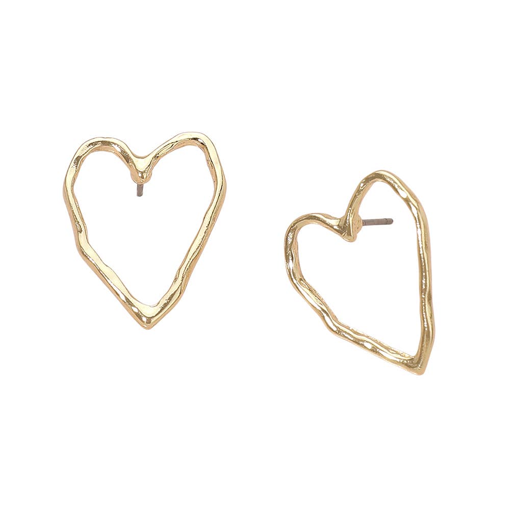 Metal Organic Outline Open Heart Stud Earrings - Stardust & Moonstone