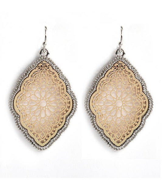 Two-tone metal filigree earrings - Stardust & Moonstone