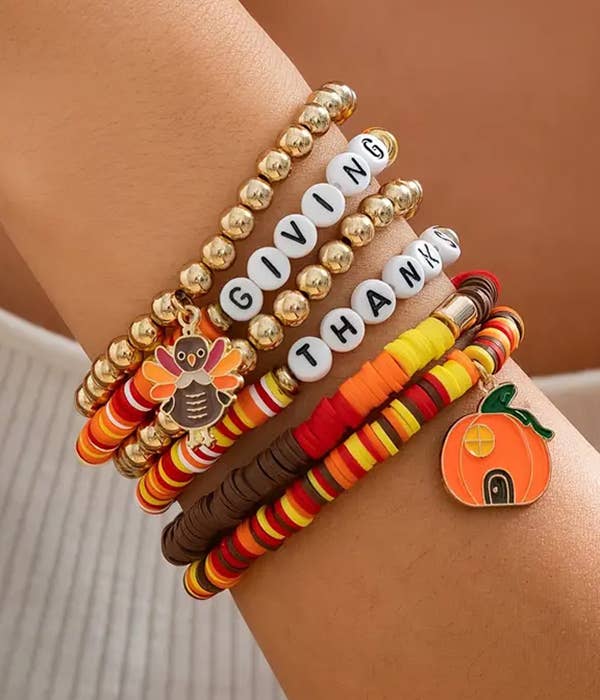 ( A115 )  THANKSGIVING  6 PIECE  BRACELET SET - PUMPKIN - Stardust & Moonstone