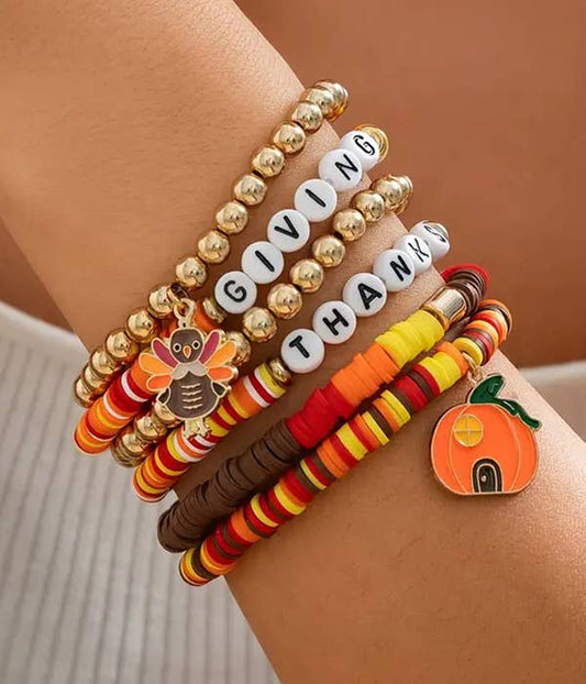 ( A115 )  THANKSGIVING  6 PIECE  BRACELET SET - PUMPKIN - Stardust & Moonstone