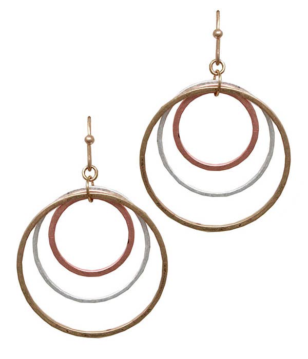 Triple Hoop Earrings with Gold, Silver, Rose Gold