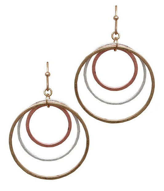 Triple Hoop Earrings with Gold, Silver, Rose Gold - Stardust & Moonstone