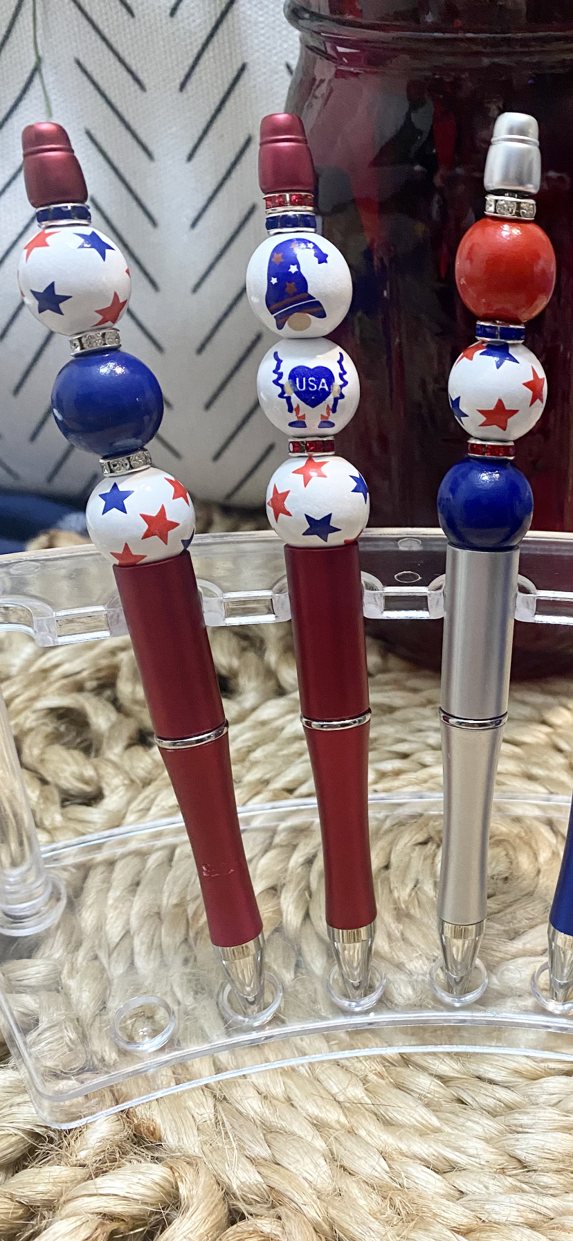 Handmade Beaded Pens - Red White Blue
