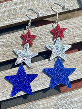 Load image into Gallery viewer, Red White &amp; Blue Star Dangle Earrings
