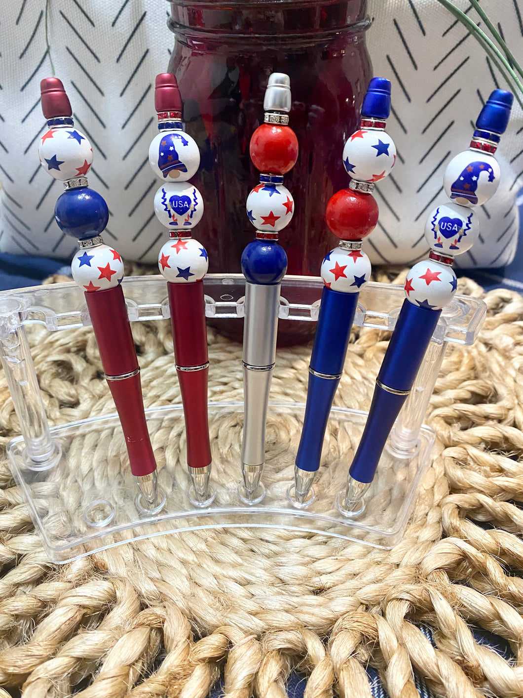 Handmade Beaded Pens - Red White Blue