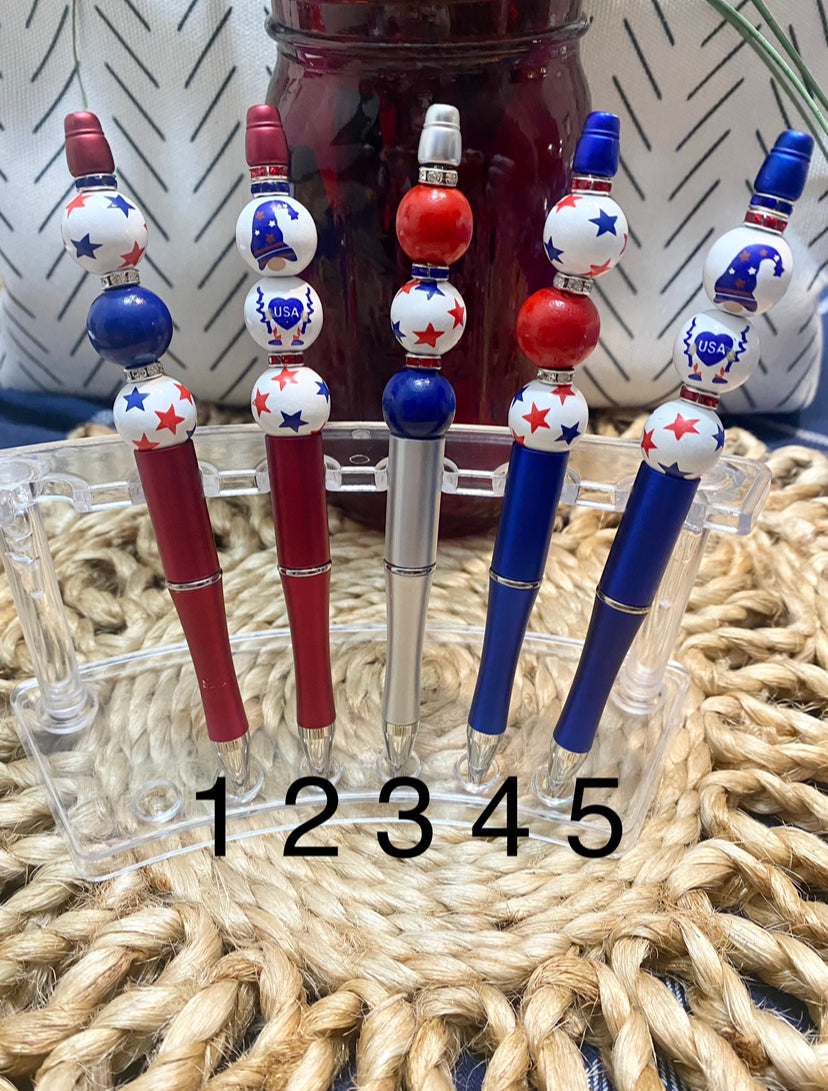 Handmade Beaded Pens - Red White Blue
