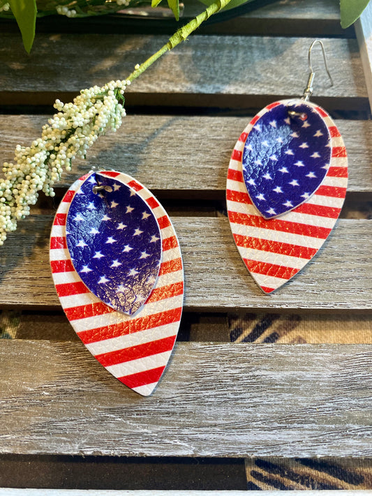 Petal Shaped Patriotic Earrings Fourth of July Flag - Stardust & Moonstone