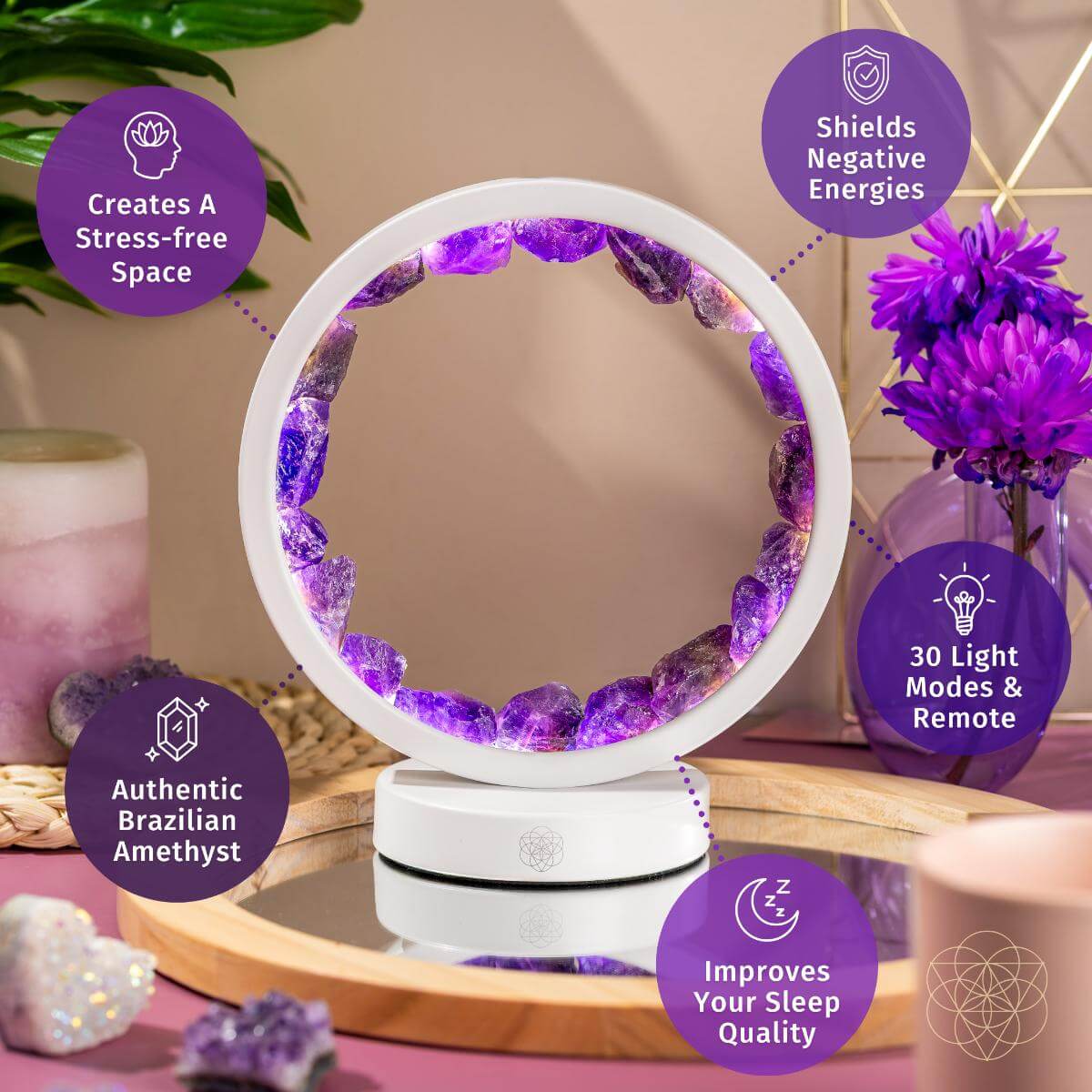 Stress Less, Sleep More – Amethyst Healing Lamp - Stardust & Moonstone