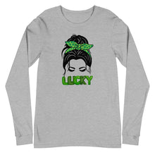 Load image into Gallery viewer, Lucky Lady with Bow Shamrock Unisex Long Sleeve Tee St Patrick’s Day
