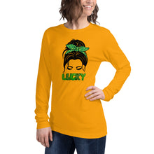 Load image into Gallery viewer, Lucky Lady with Bow Shamrock Unisex Long Sleeve Tee St Patrick’s Day
