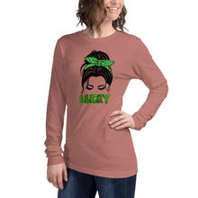 Load image into Gallery viewer, Lucky Lady with Bow Shamrock Unisex Long Sleeve Tee St Patrick’s Day
