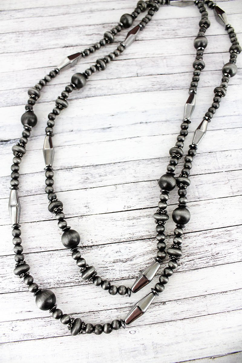 Gunmetal Pearl and Diamond Bead Necklace - Stardust & Moonstone