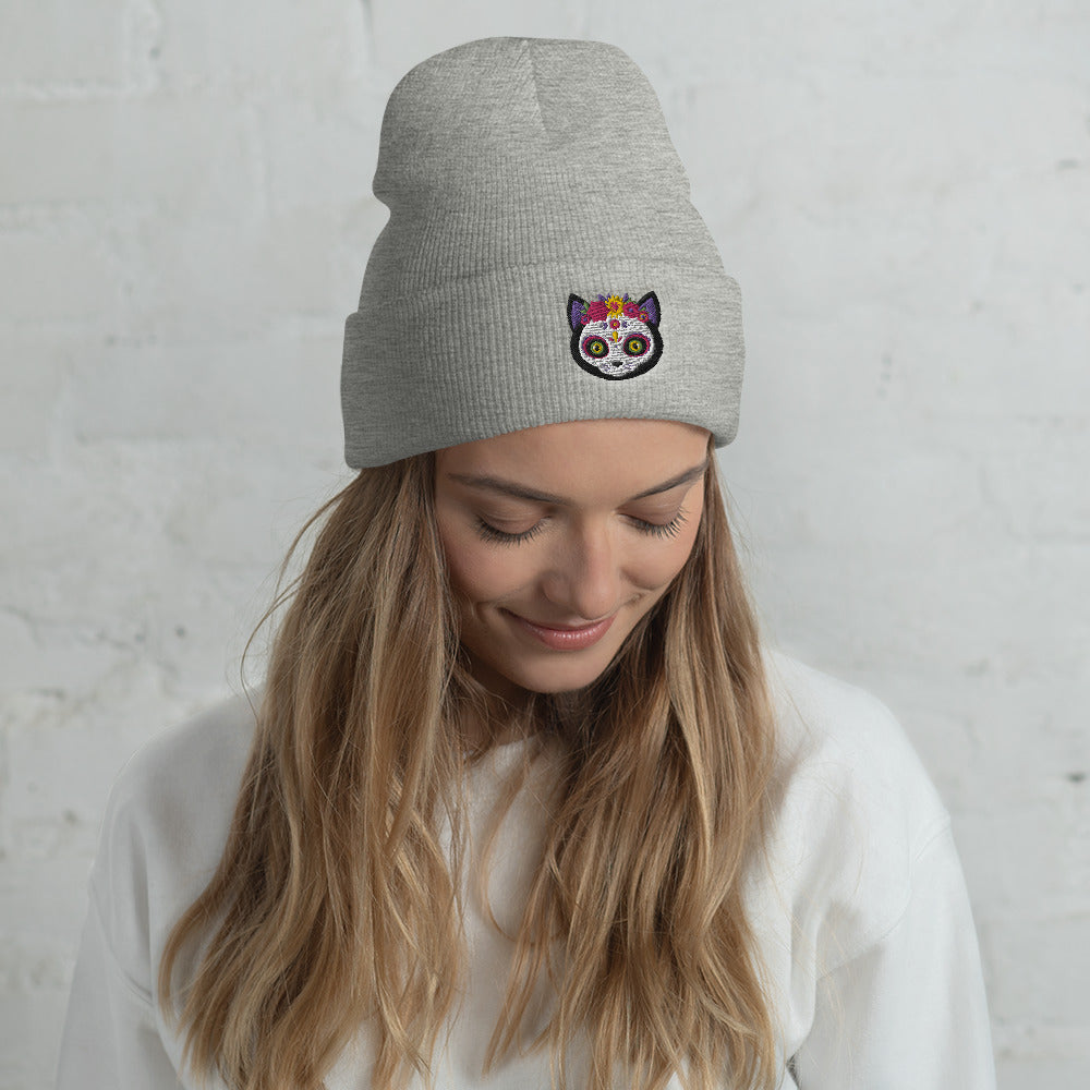 Skull Kitty Cuffed Beanie - Stardust & Moonstone