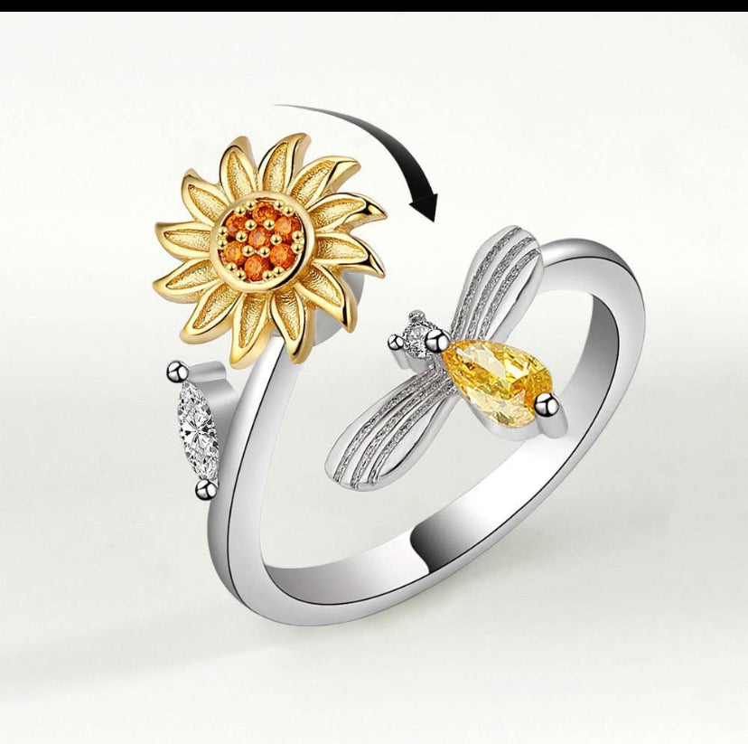 Bee & Sunflower Fidget Spinner Adjustable Ring