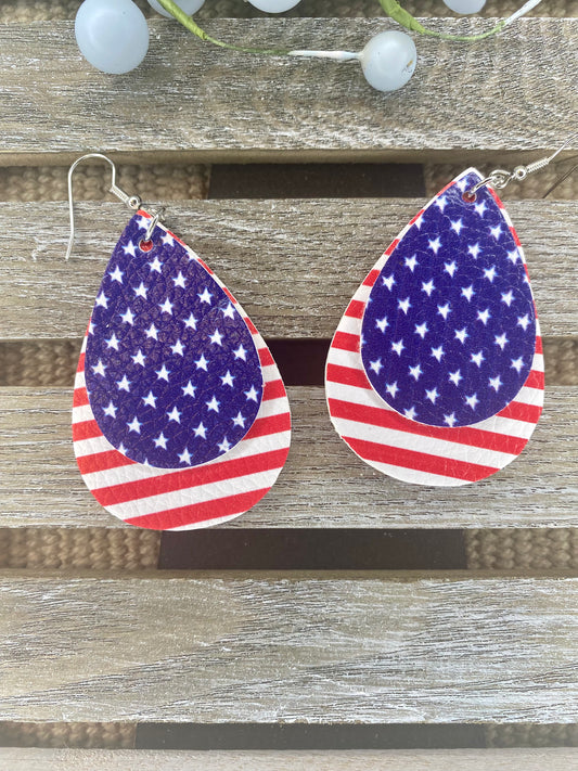 Double Teardrop Patriotic Earrings