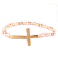 Load image into Gallery viewer, Faceted bead stretch Bracelet with cross - Stardust &amp; Moonstone
