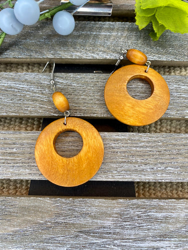 Open Circle Wooden Earrings - Stardust & Moonstone