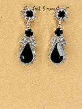Load image into Gallery viewer, Black Crystal Teardrop &amp; Rhinestone Earrings - Stardust &amp; Moonstone
