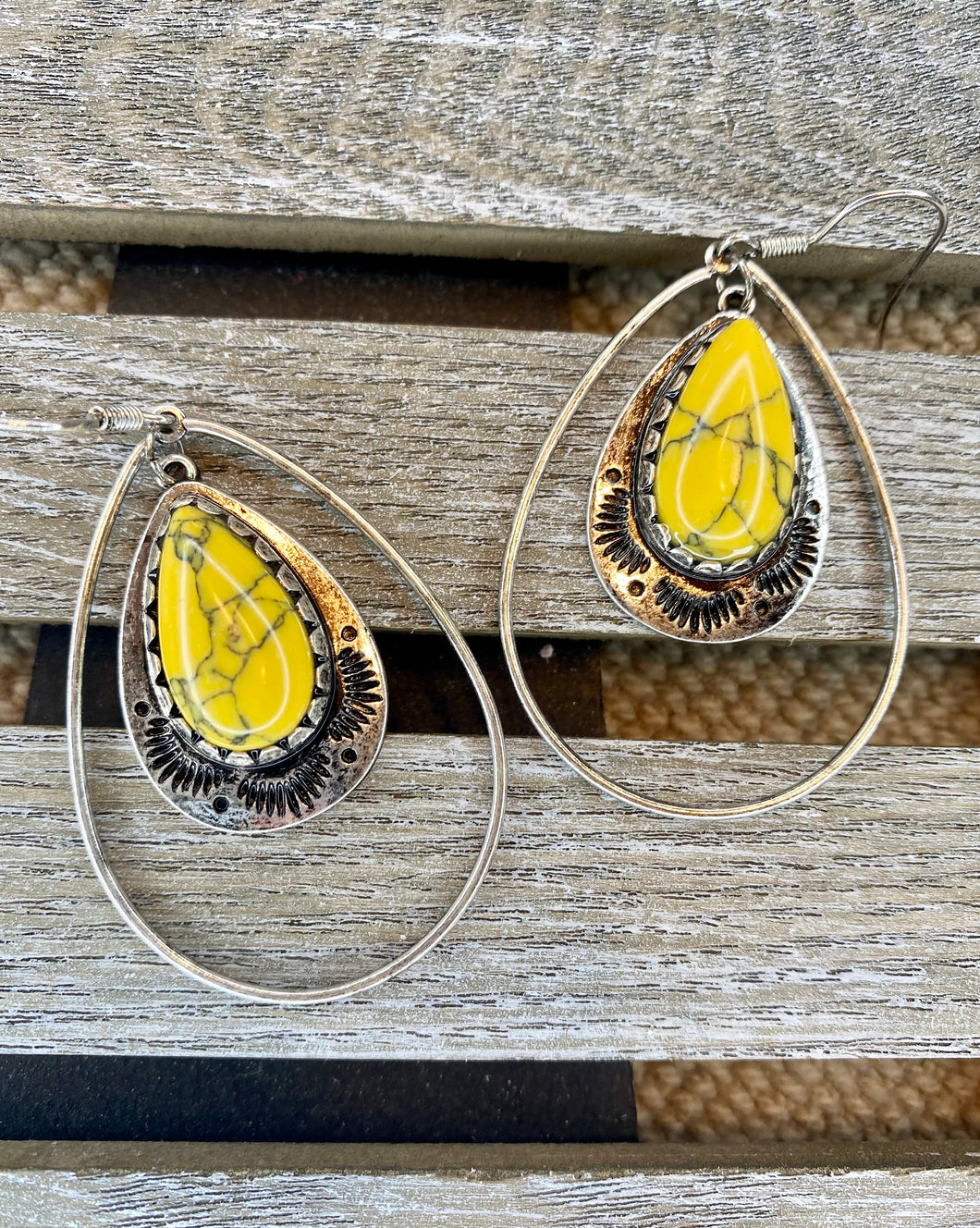 Yellow Stone Teardrop Earrings - Stardust & Moonstone