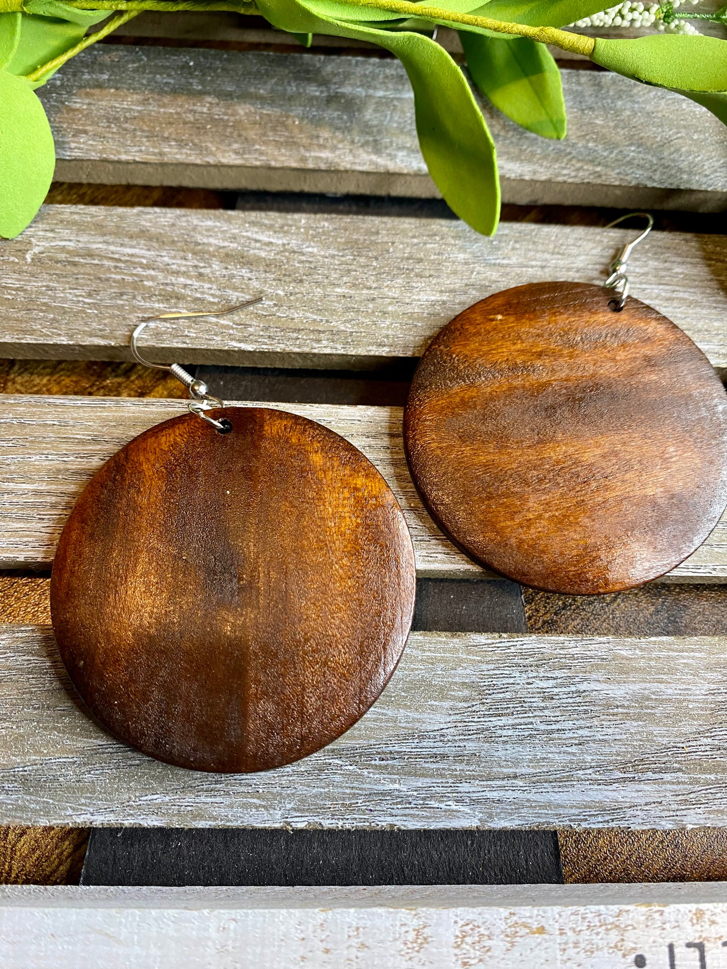 Wood Disc Earrings in Natural or Dark Shades
