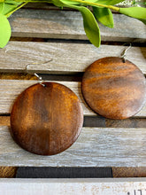Load image into Gallery viewer, Wood Disc Earrings in Natural or Dark Shades
