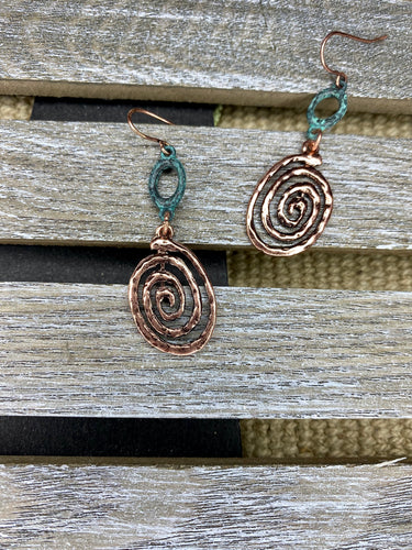 Copper Swirl Drop Earrings - Stardust & Moonstone