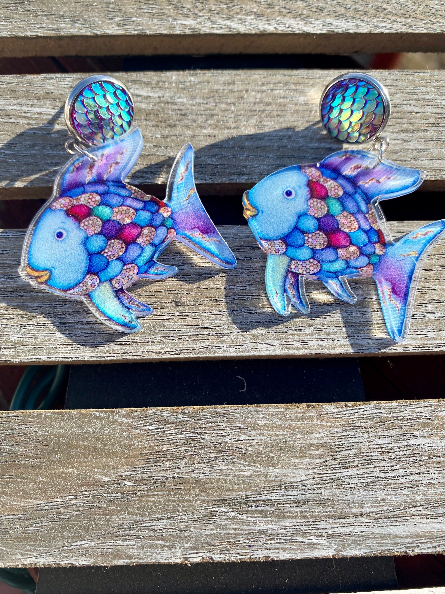 Rainbow Fish Earrings - Stardust & Moonstone
