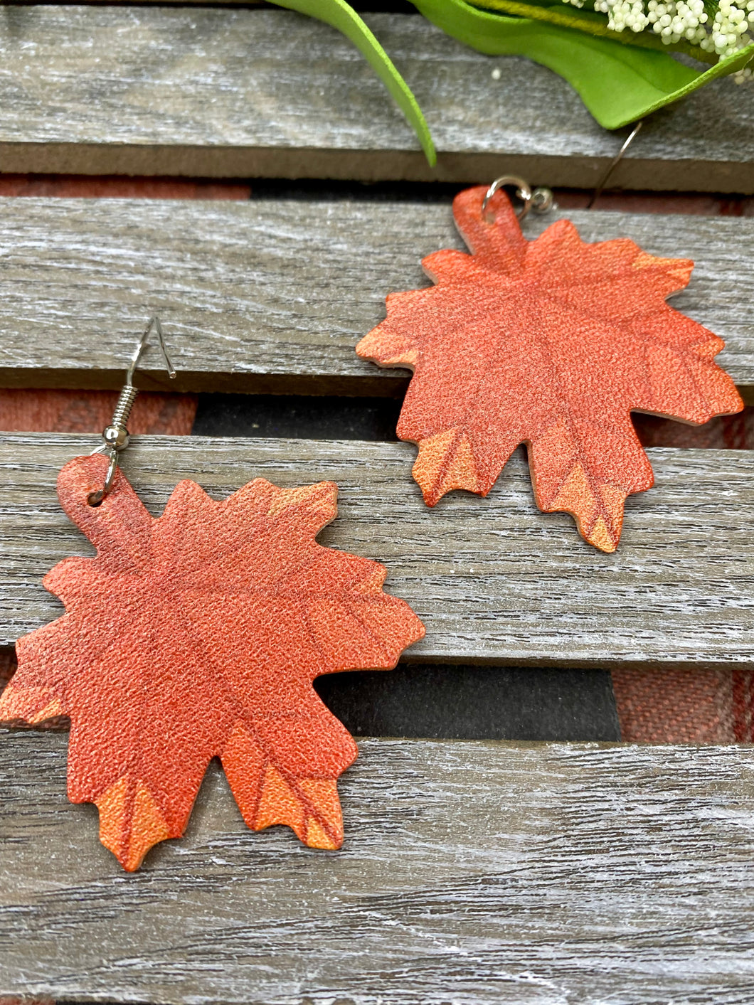 Orange Maple Leaf Earrings - Stardust & Moonstone
