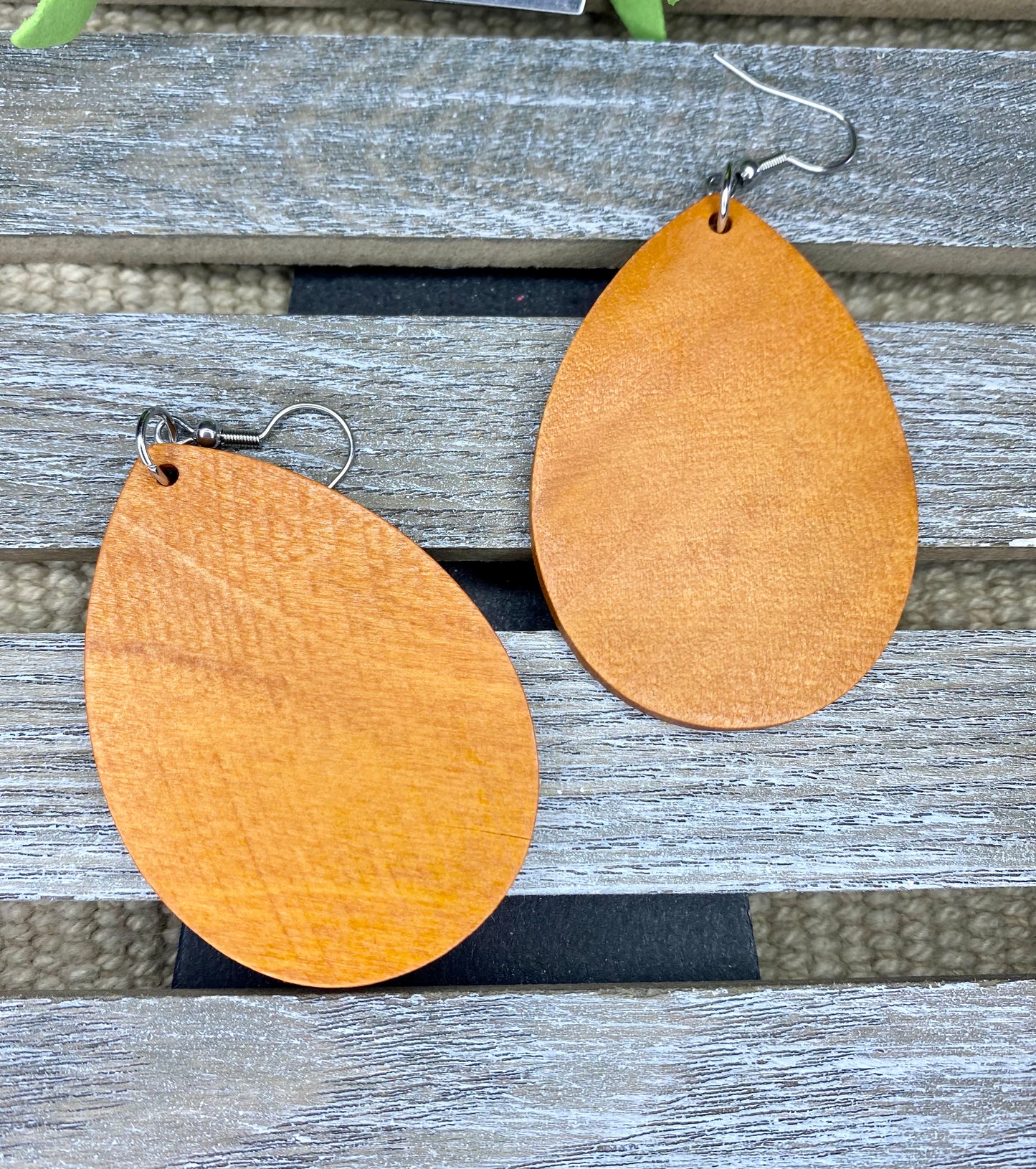 Natural Wood Teardrop Earrings - Stardust & Moonstone