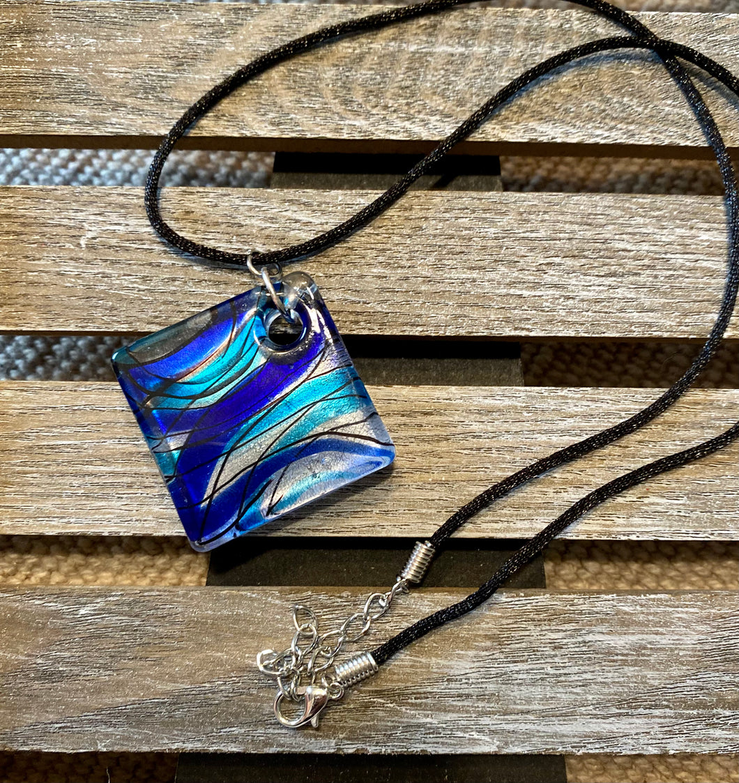 Waves of Blue Glass Pendant Necklace