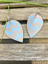 Load image into Gallery viewer, Blue Chevron Petal Leather Earrings

