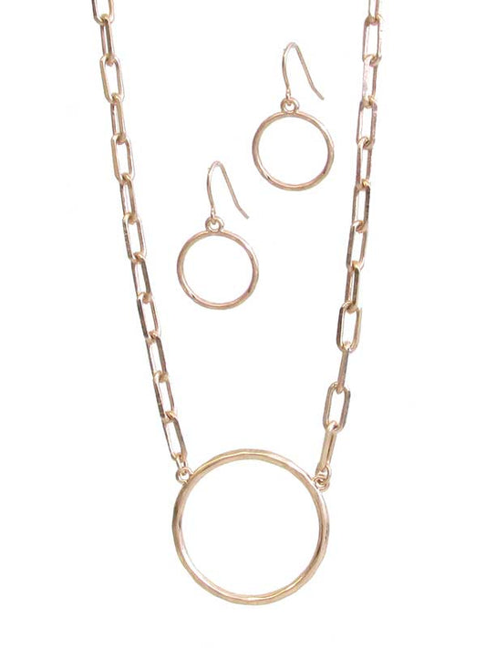 Gold Circle Pendant Necklace Set - Stardust & Moonstone
